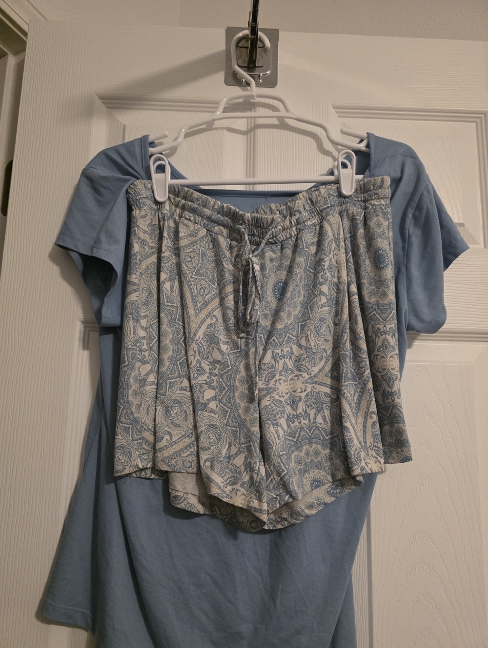 Light Blue Scoop Neck Henley Sleep Top with Pocket - Women's Pajama Shirt&Short